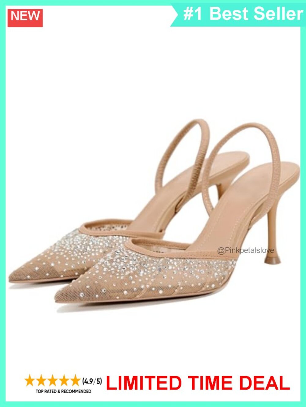 Rhinestone Pearl Kitten Heels Mesh Pointed Toe Slingback Wedding Party Pumps